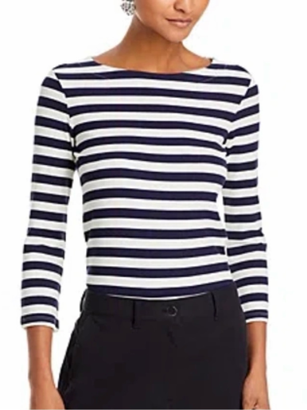 L’AGENCE Lucille Stripe Rib Top In Navy/white Stripe